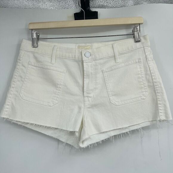 Mother White Slim Fit High Waisted Tomcat Patch Fray Hem Jean Short Size 29 - Picture 1 of 8